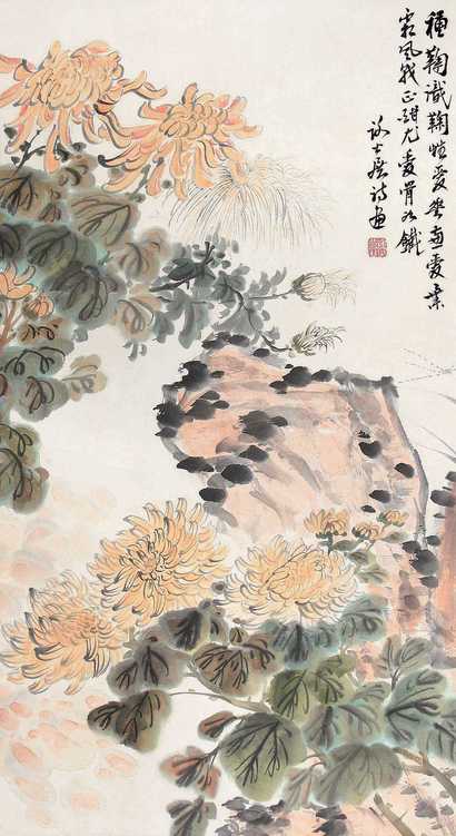 谢公展 菊石图 立轴